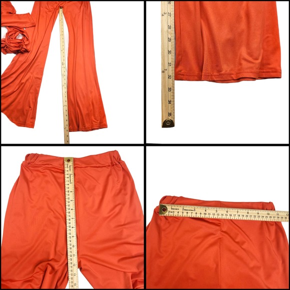 Red Satin Top Sweatpants Matching Set Womens Small Stretchy Cropped Top Wide Leg - Picture 4 of 6